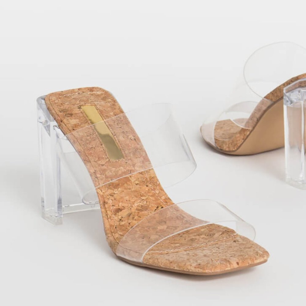 NEW!!! Liliana Clear Illusion Cork Lucite Heels